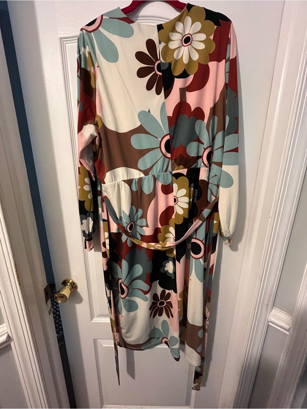 Eloquii Floral Wrap Midi Dress in Pink, Sage & Brown - Picture 2 of 5